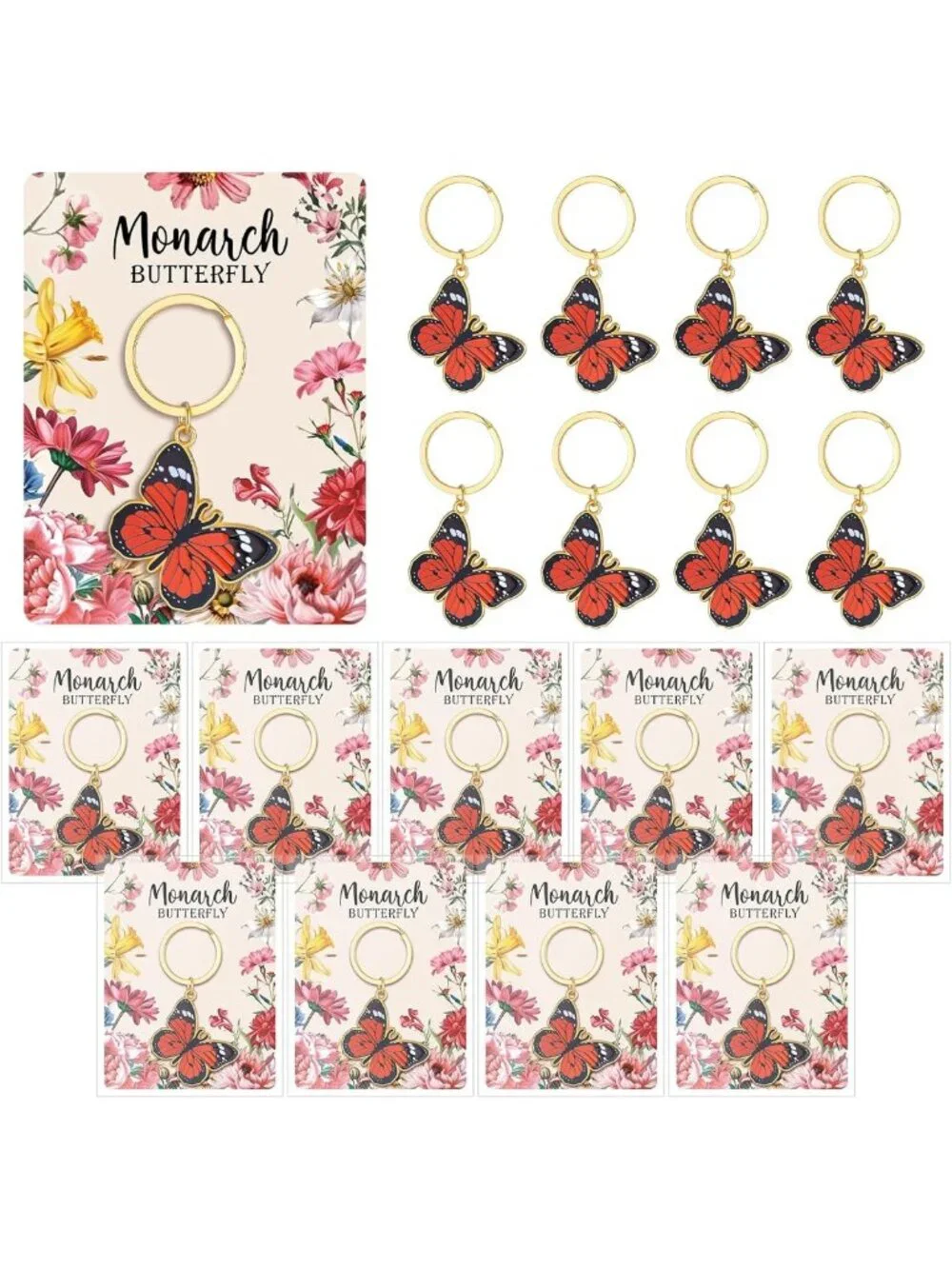 24 Monarch Butterfly Keychains & Cards - Cute Charms for Bags, Gifts & Decor